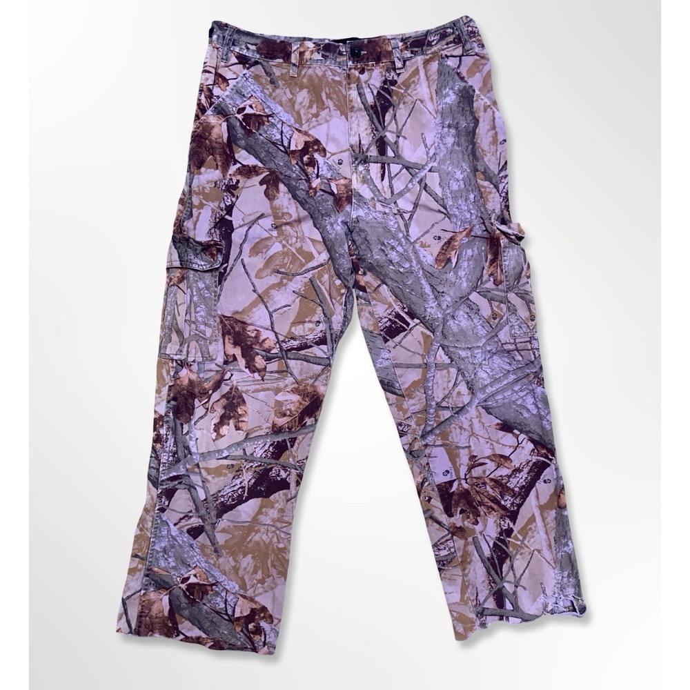 Outfitters Ridge Camo Cargo Pants Men's 34x28 Cropped Hem Realtree Purple